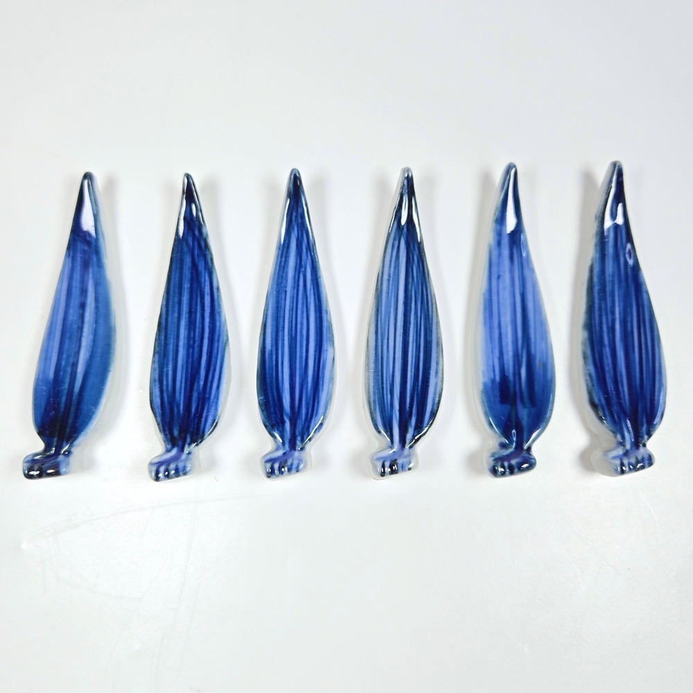 Vintage Ceramic Leaf Japanese Chopstick Rests 6 Hand Painted Hashioki Blue